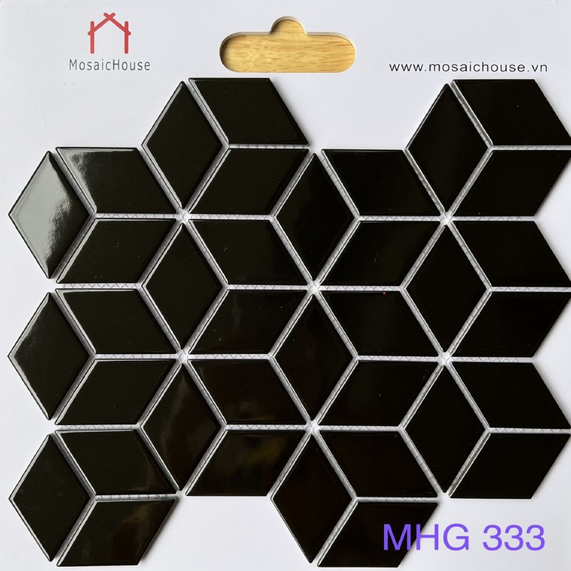 Gạch Mosaic Kim Cương Lập Phương Màu Đen Bóng